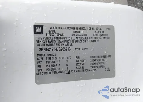 2007 Chevrolet Avalanche 1500 Ls из США, поврежденный, VIN 3GNEC12047G265713